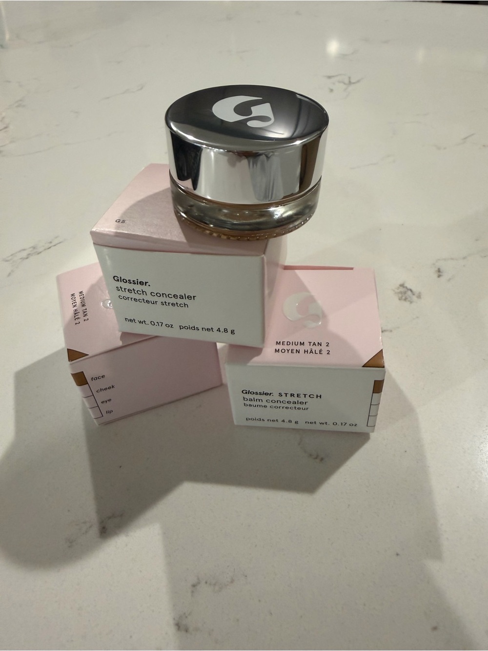 Glossier Stretch Concealer Balm - g5 and Medium Tan 2 (Pink & Silver Packaging)